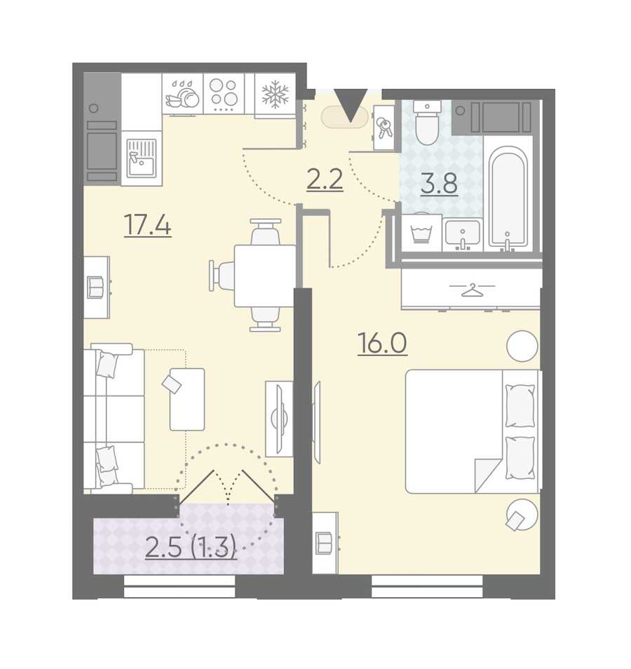 Однокомнатная квартира в : площадь 40.7 м2 , этаж: 8 – купить в Санкт-Петербурге